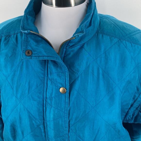 Lavon Womens Vintage Turquoise Silk Zip Up Snap Front Quilted Spring Jacket M - Picture 5 of 14